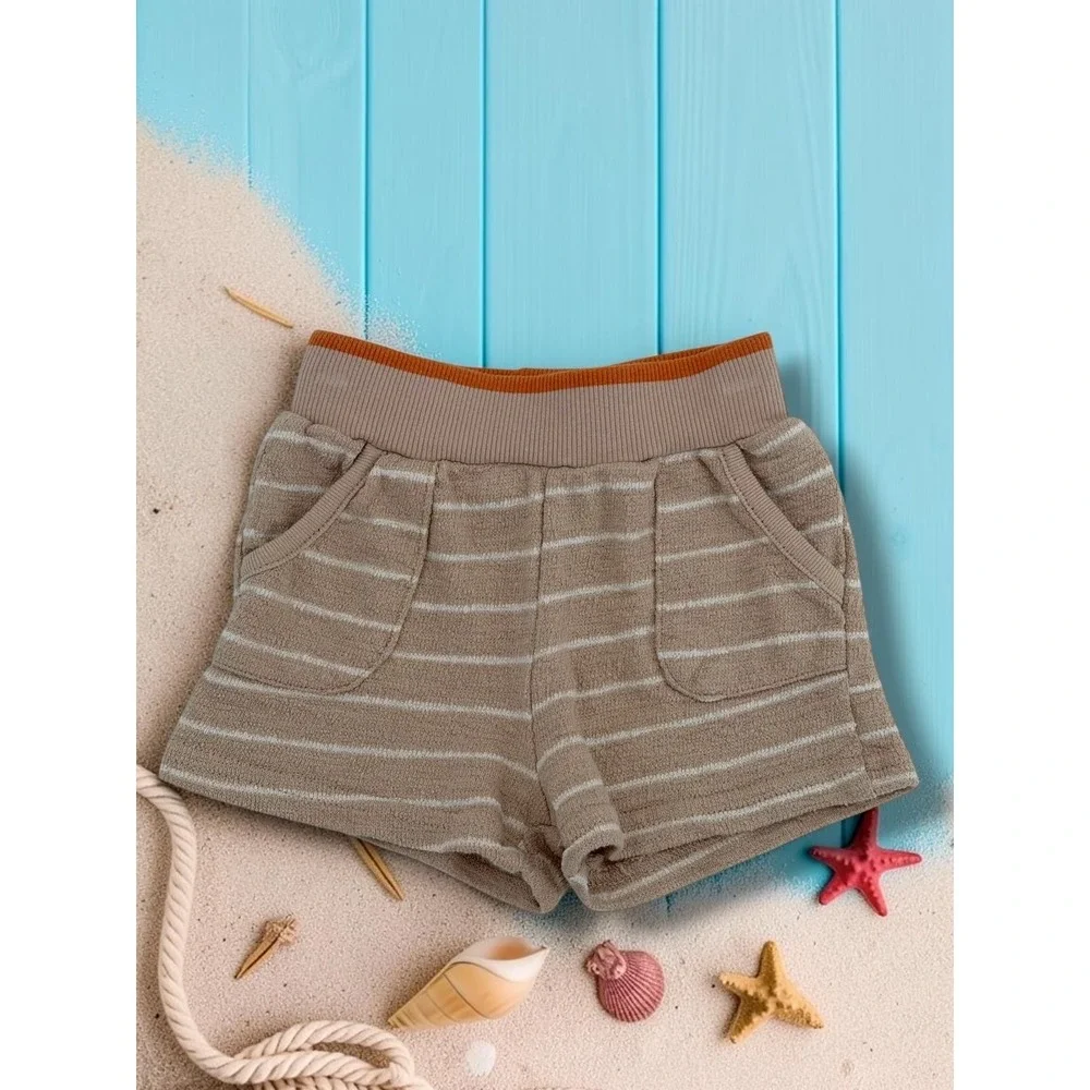 Rabbit Bear Organic Sunny Days Striped Terry Henley & Shorts Set 6-9M